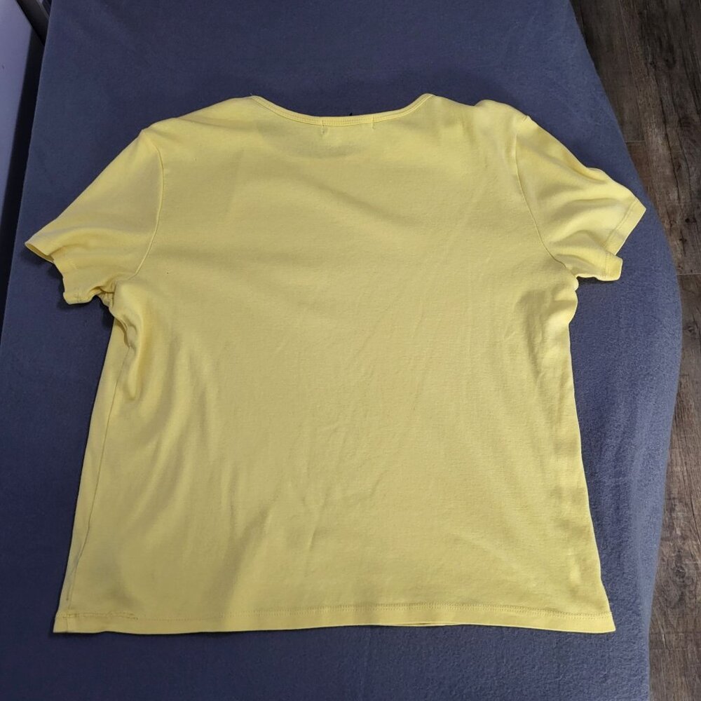 LAUREN RALPH LAUREN Women's LG Pastel Yellow Rhinestone Logo T Shirt Y2K - Picture 2 of 10